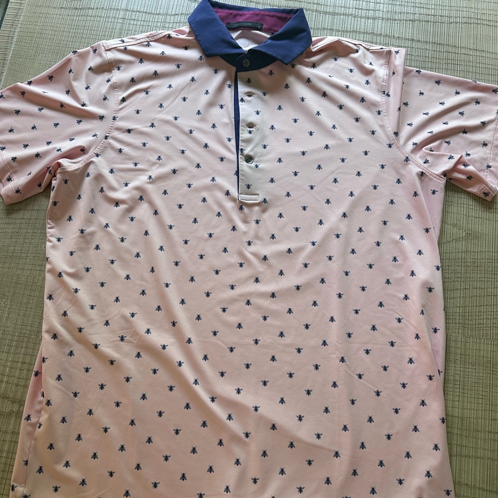 Men's Greyson Pink Polo Shirt with Navy Bee Accents